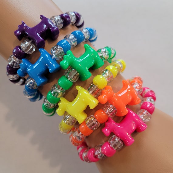 6 Rainbow Dog Kandi Bracelets,kandi Singles,rave Kandi,rave Set,kawaii Dog,  Kawaiibracelets,kandi Kid,rainbow Bracelets, Kidcore,plur 