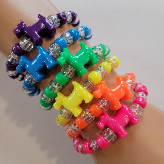 6 Rainbow Dog Kandi Bracelets,kandi Singles,rave Kandi,rave Set,kawaii Dog,  Kawaiibracelets,kandi Kid,rainbow Bracelets, Kidcore,plur 