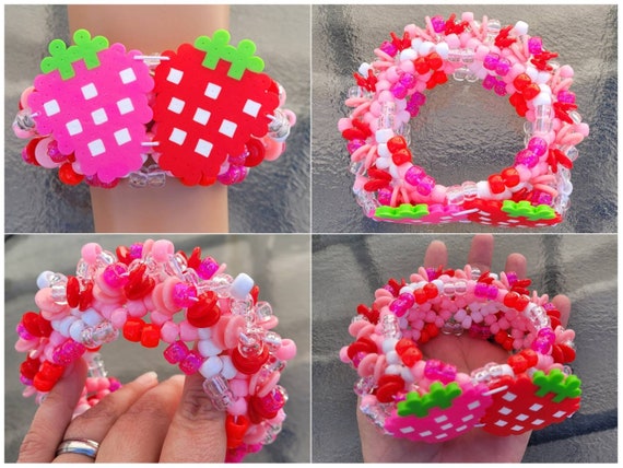 Strawberry Kandi Cuff,kandi Bracelet,3d Kandi Cuff,rave Bracelets,edc  Kandi,plur,kandi Kid,rave Outfit,edc Outfit,kawaii Bracelets 