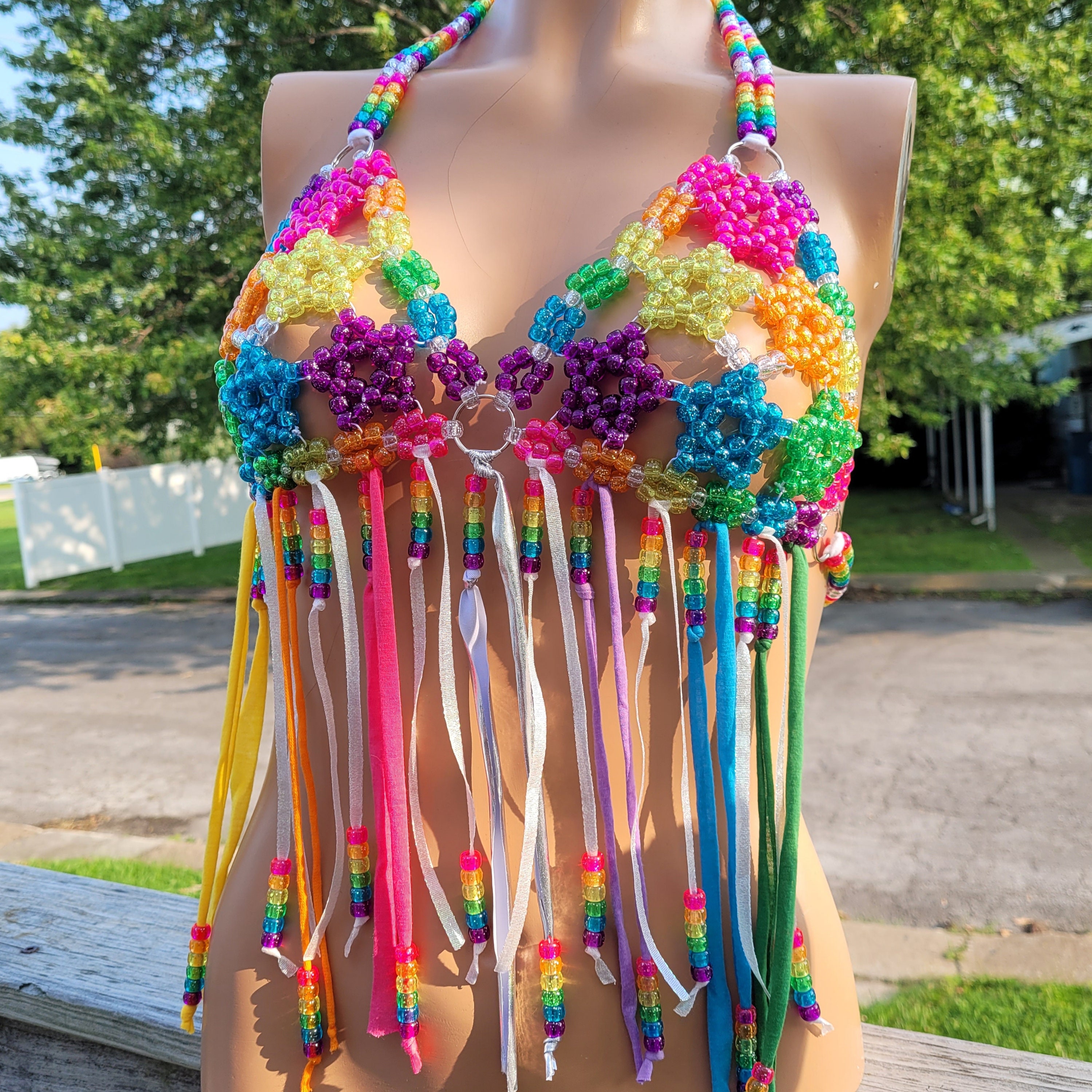 Glitter star kandi bra,festival outfit,rave outfit,kandi harness,rave clothing,rave clothes,gogo outfit,festival top,beaded harness,bead top