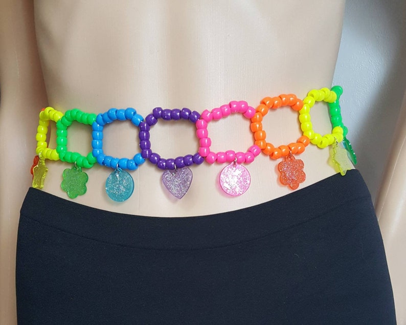 Glitter charms kandi belt,rave outfit,rave belt,rainbow belt,kawaii belt,pride belt,glitter belt,festival belt,festival clothing,edc kandi