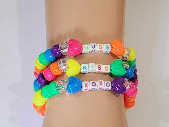 Kandi Bracelet Set of 3 rainbow Bracelets festival Jewelry kandi