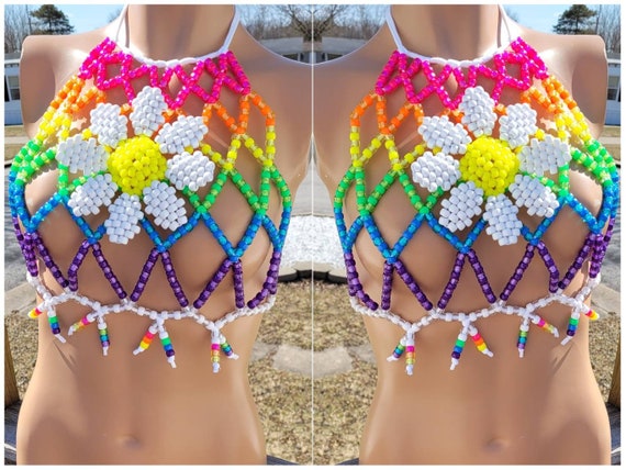 Rainbow Flower Kandi Halter Rave Outfit Rave Bra Festival homemade 570x428 hq image Rainbow Flower Kandi Halter Rave Outfit Rave Bra Festival picture