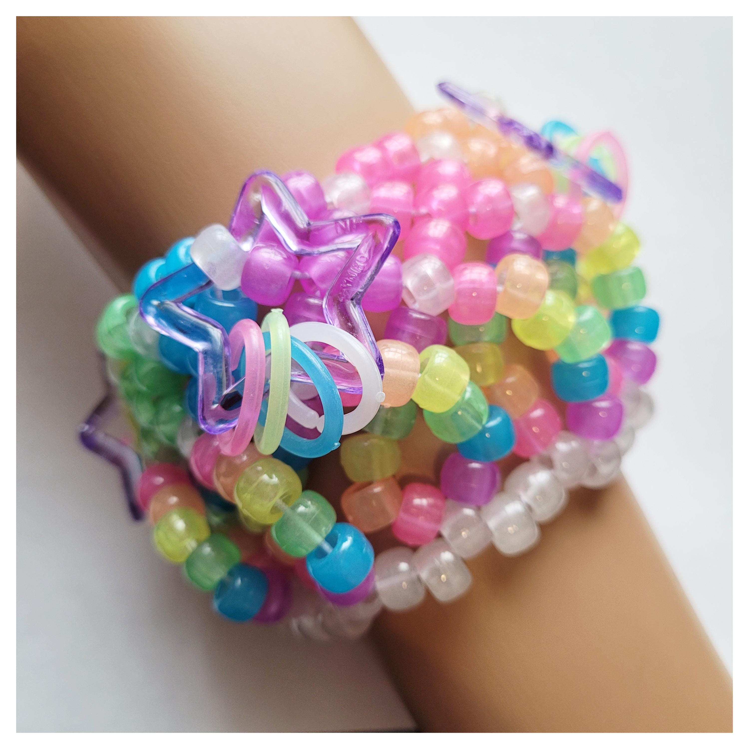 Charm Kandi Cuff, Rainbow Pony Bead Bracelet, Rave EDM Wearable 