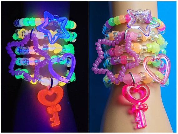 Pastel Kandi Bracelet Set, Kawaii Bracelets, Glow in The Dark Key Bracelet,  Heart Star Rave Bracelets, Edc - Yahoo Shopping