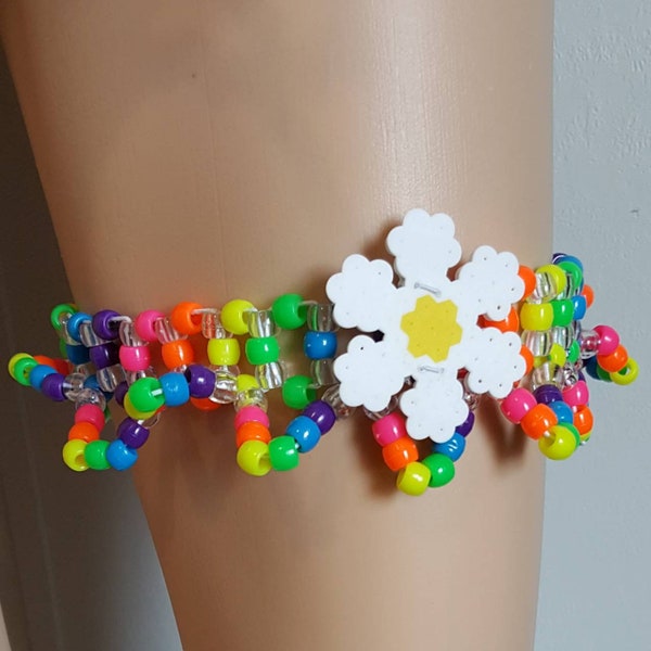 Rainbow Pony Bead Flower Kandi Garter, Rave Festival Outfit