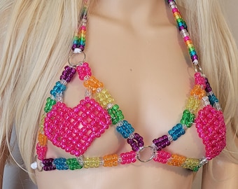 Glitter heart kandi bra,festival outfit,rave outfit,kandi bra,rave clothing,rave clothes,gogo outfit,festival top, kandi harness