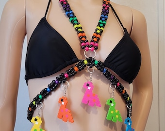 Dinosaur Kandi Harness: Rainbow Rave Festival Top