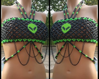 Made to order Alien kandi halter,kandi top,kandi bra,Alien outfit,Alien shirt,Alien top,rave halter,rave top,cyber goth,techno,rave clothing