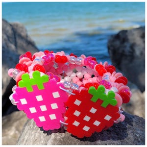 Strawberry kandi cuff,kandi bracelet,3d kandi cuff,rave bracelets,edc kandi,plur,kandi kid,rave outfit,edc outfit,kawaii bracelets
