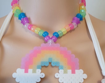 Glow Rainbow Kandi Choker: UV Rave Necklace, Pride Jewelry