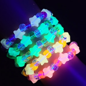 5 Glow star kandi bracelet set,glitter bracelets,kandi singles,rave bracelet,edc kandi,plur,kandi kid,rave outfit,festival,kawaii gift,uv