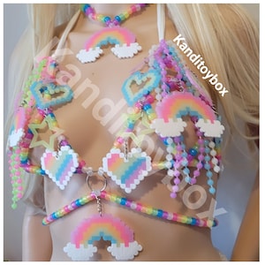 Glow-in-the-Dark Rainbow Kandi Charm Bra: Rave Festival Outfit immagine 3