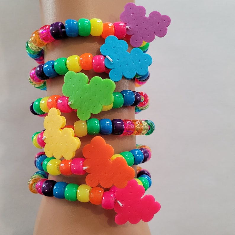 6 Rainbow heart kandi bracelets,kandi singles,rave bracelets,rave kandi,rave outfit,edc kandi,edc outfit,kandi kid,kawaii bracelets,plur image 2