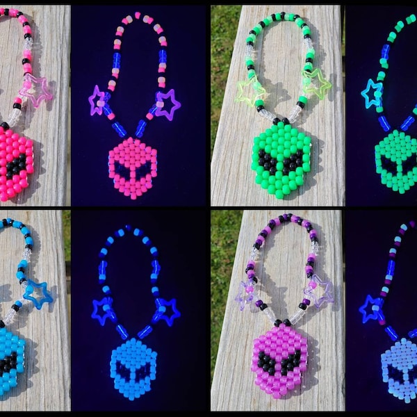 UV Alien kandi choker,kandi necklace,rave outfit,rave necklace,alien necklace,kandi kid,plur,raver,glow necklace,uv necklace,rave choker