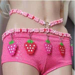 Strawberry kandi belt,kandi harness,rave belt,rave bottoms,rave outfit,rave set,rave harness,festival outfit,festival belt,kandi belt,edc