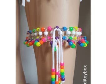 Rainbow fringe kandi garter, rave outfit, festival outfit, edc kandi,edc wedding,rave wedding,pride wedding,pride outfit,rainbow garter,edc