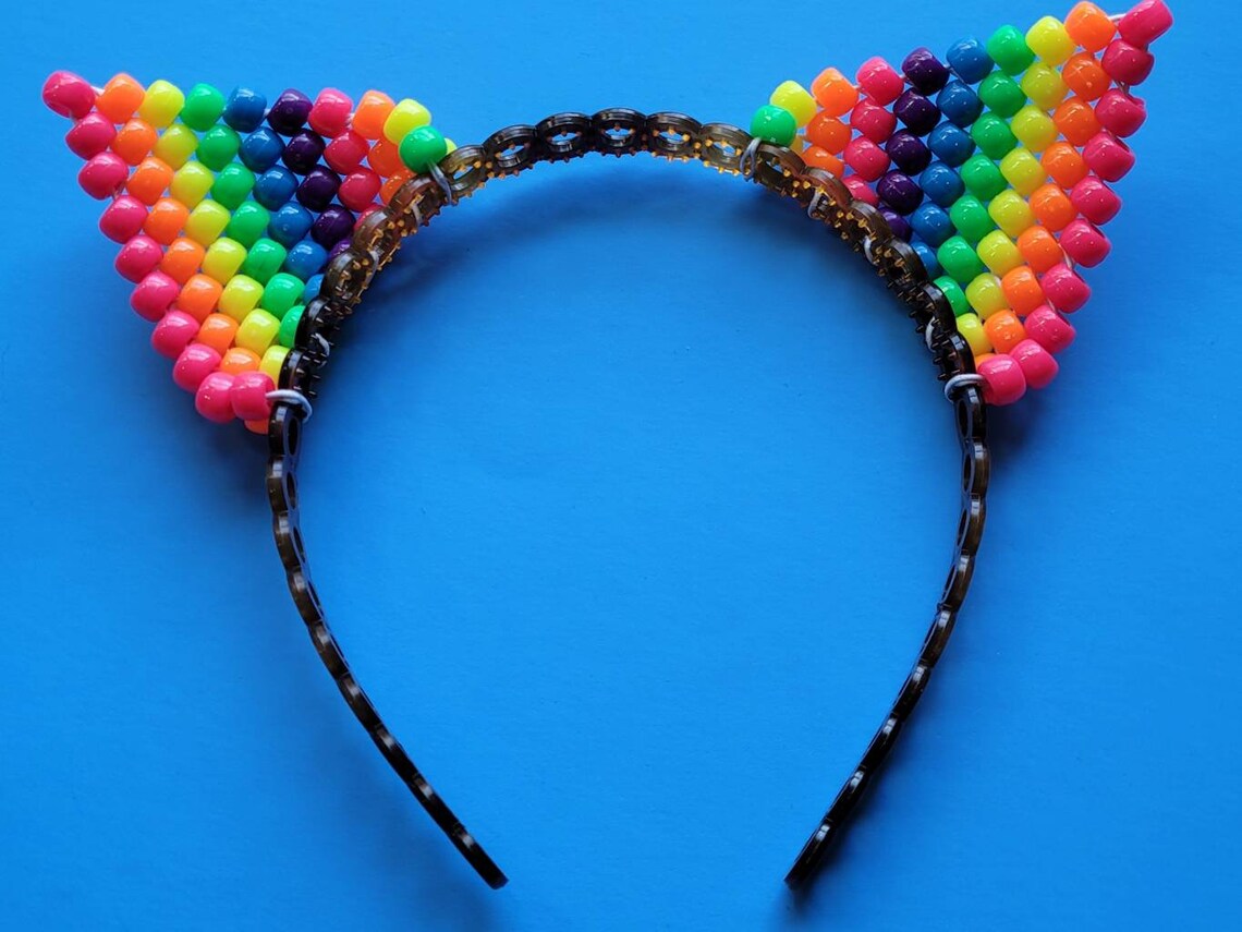 Rainbow Kandi Cat Earskitty Earscat Ear Headbandrave Etsy