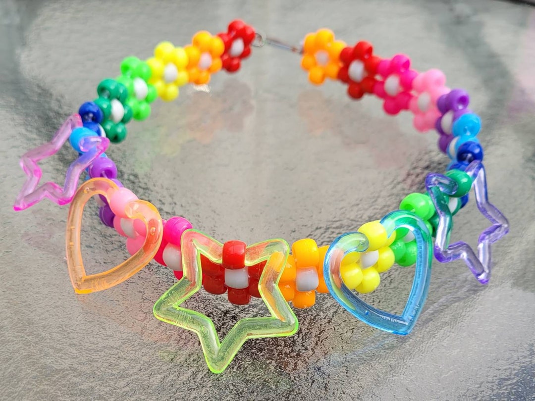 Rainbow Charm Kandi Necklace,rave Necklace, Star Necklace,star Charms