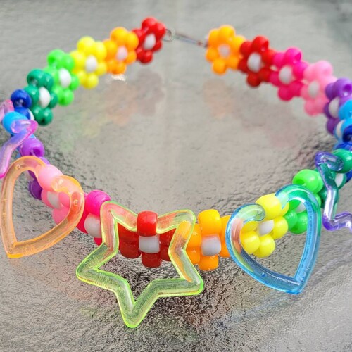 Rainbow Charm Kandi Necklacerave Necklace Star Necklacestar Etsy