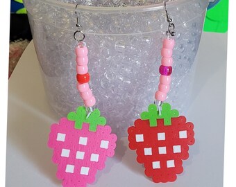 Strawberry kandi earrings, beaded earrings,rave earrings,festival earrings,hippie earrings,rave accessories,festival accessories,kawaii bead