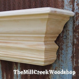 Unfinished Fireplace Mantel Shelf Floating Ledge Distressed Crown Molding Chair Rail Mantle