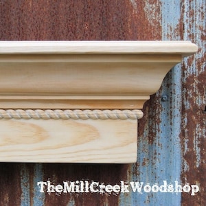 Unfinished Fireplace Mantel Shelf Floating Ledge Distressed Crown Molding Rope Trim Mantle
