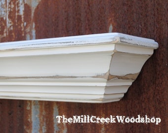 Built READY TO SHIP 24 Inch Fireplace Mantel Shelf Floating Ledge Distressed Crown Molding Mantle 2