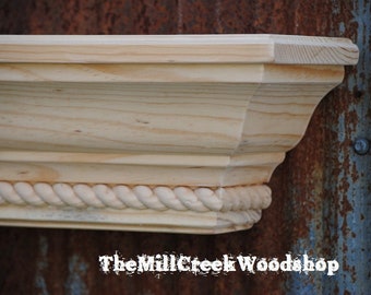 Unfinished Fireplace Mantel Shelf Floating Ledge Distressed Crown Molding Rope Trim Mantle