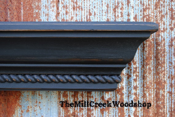 Distressed Wall Shelf 60 Inches Fireplace Mantel With Rope Etsy