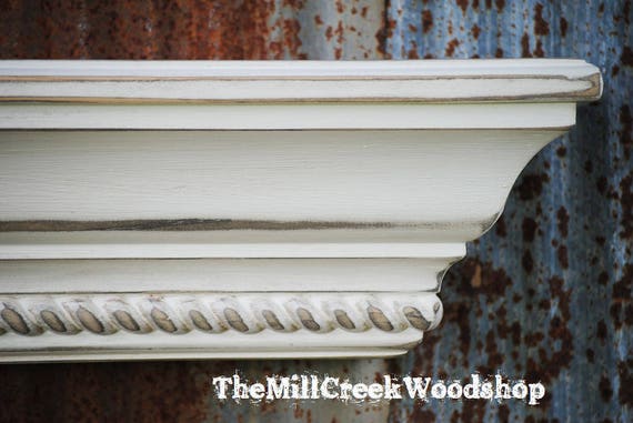 Distressed Wall Shelf 60 Inches Fireplace Mantel With Rope Etsy
