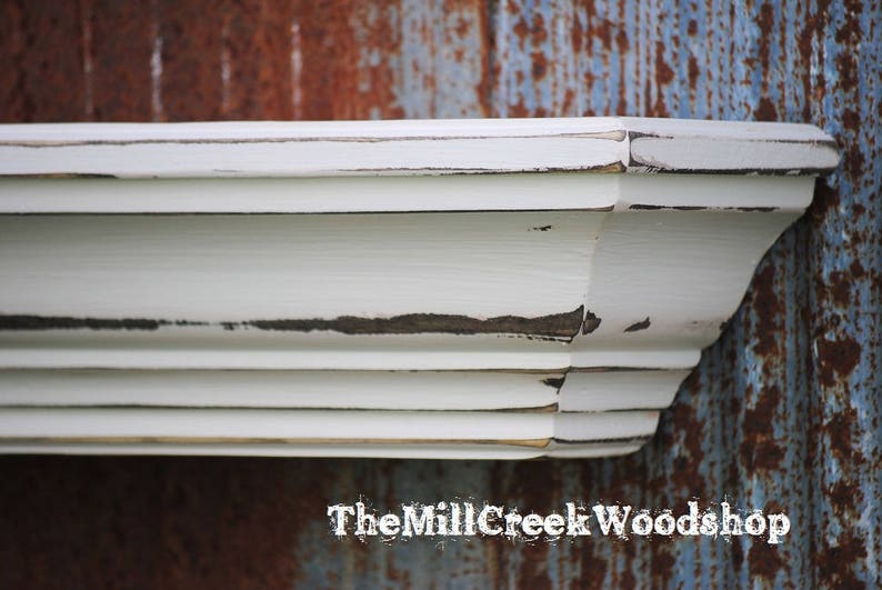 Wall Shelf 60 Distressed Wood Fireplace Mantel Crown Image 0