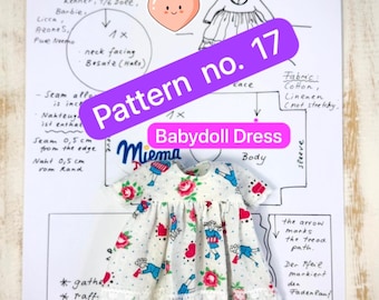 Babydollklänningsmönster nr 17 (PDF-nedladdning) av Miema Dollhouse