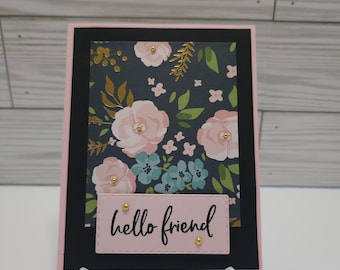 Hello Friend - pink and black card