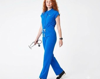 Figs Rafaela Scrub Jumpsuit XL tall Blå Technical Collection Raka Ben