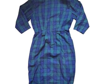 Vintage Clues Collections Plaid Long Sleeve Shift Dress Rockabilly Preppy Sz 14