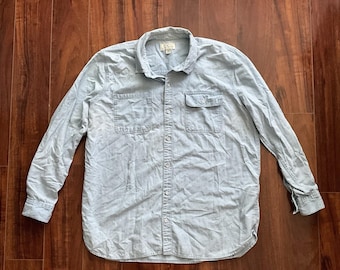 Lucky Brand Boyfriend Shirt XL Light Blue Cotton Hemp Chambray Relax Flattering