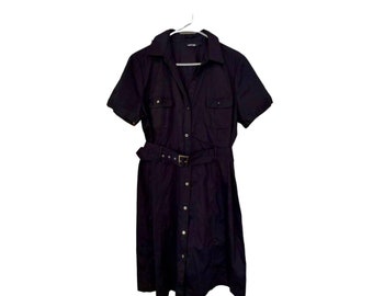 NWOT APT.9 women&#39;s black button down Belted pocketed dress Rockabilly size 18