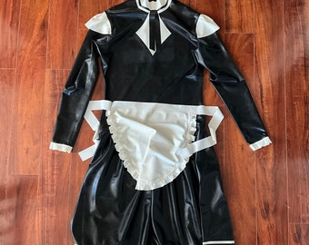 Latex Rubber Fetish Goth Sissy Maid TV Dress Outfit Nurse Cosplay Uniform XL XXL