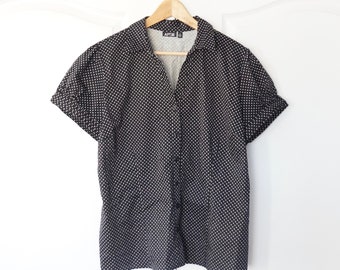 Vintage Front Puff Sleeve Blouse, Women’s Retro Short Sleeve Button Down Shirt, Rockabilly Style Ladies Top, Clothing Gift for Her
