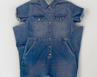 Celebrity Pink Women's Denim Boiler Jumpsuit XXL Short Sleeve Button-Down