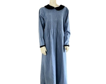 Vintage Cotton Denim Cottagecore Maxi Dress Size 16 XL Modest Grunge 90s Fabs