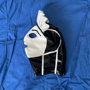 White Rubber Latex hood lips TV Sissy maid Size large Cosplay