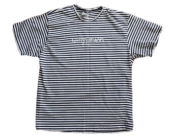 Vintage GUESS T-Shirt, 1980’s Designer Shirt by Georges Marciano, Retro Fashion Tee, Men’s Clothing, Gift for Boyfriend stripe wash Medium