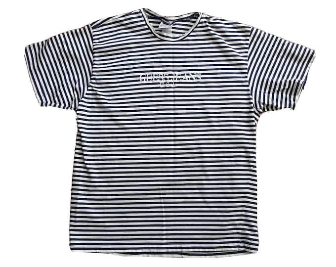 Featured listing image: Vintage GUESS T-Shirt, 1980’s Designer Shirt by Georges Marciano, Retro Fashion Tee, Men’s Clothing, Gift for Boyfriend stripe wash Medium