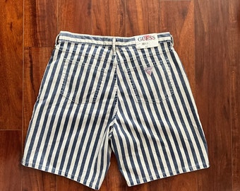 Neue Vintage Guess USA hoch taillierte gestreifte Mom-Shorts 80er 90er Größe 34 Tag 4