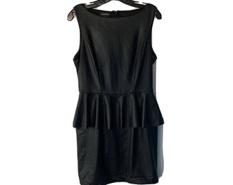 bebe M Peplum Dress Black Halter Bodycon Faux Leather Cocktail