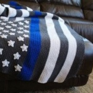 INSTANT DOWNLOAD PATTERN - Thin Blue Line Flag Blanket Crochet pattern only Intermediate level