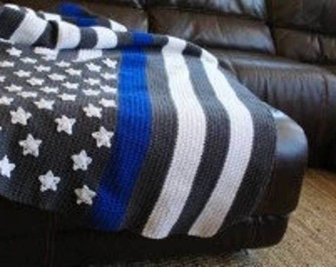 INSTANT DOWNLOAD PATTERN Thin Blue Line Flag Blanket Crochet Pattern