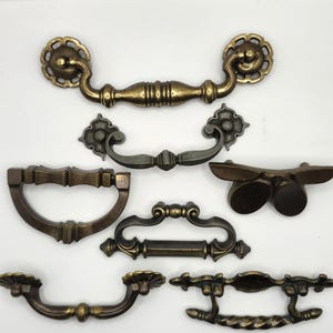 Lot of 7 Vintage Brass Drawer Cabinet Pulls and Handles